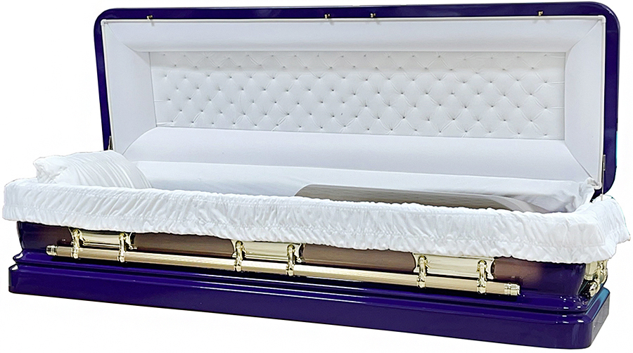 8383-FC Purple with Gold Brush 18 ga <br> Gold Hardware, White Velvet Interior